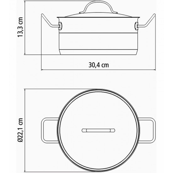 Caçarola Rasa 20cm 2,9 Litros Professional Em Aço Inox Tramontina Fundo Triplo Com Tampa Plana Detalhe Satinado